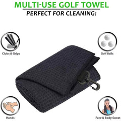Mobilecaddy Tri-fold microfibre golf towel for golf bag with clip