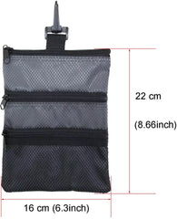 Pochette pour accessoires de golf - Fermeture à glissière multi-poches avec crochet pour sac/accessoires de golf Support en nylon durable