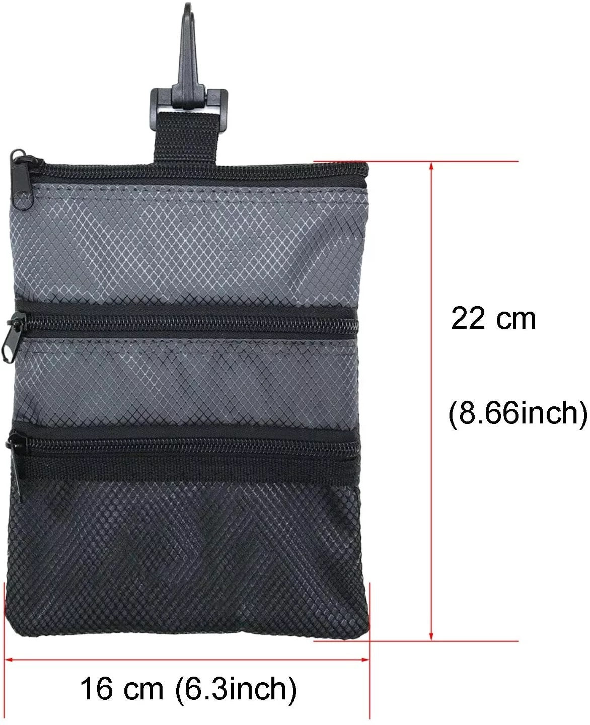Pochette pour accessoires de golf - Fermeture à glissière multi-poches avec crochet pour sac/accessoires de golf Support en nylon durable