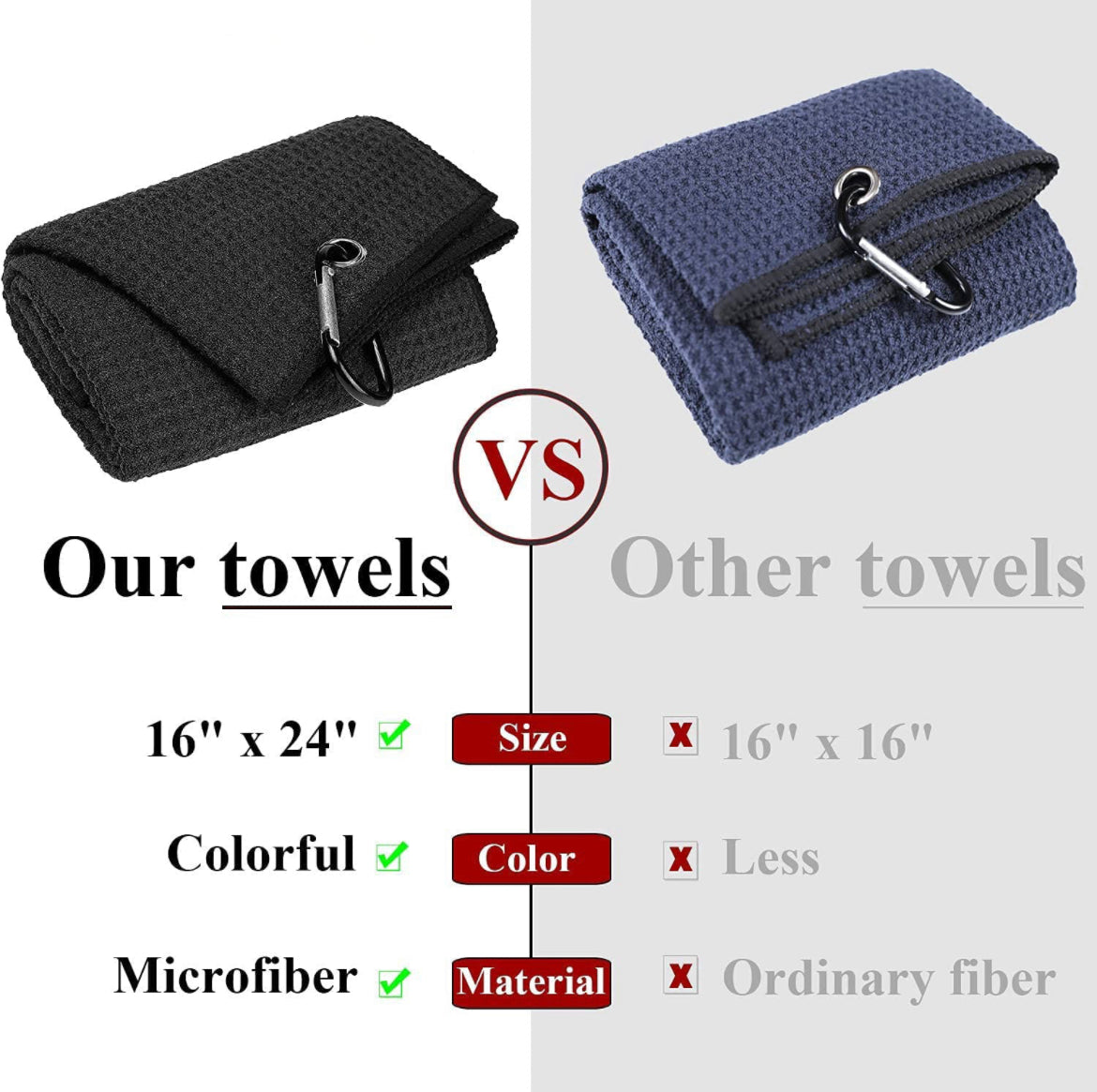 Mobilecaddy Tri-fold microfibre golf towel for golf bag with clip