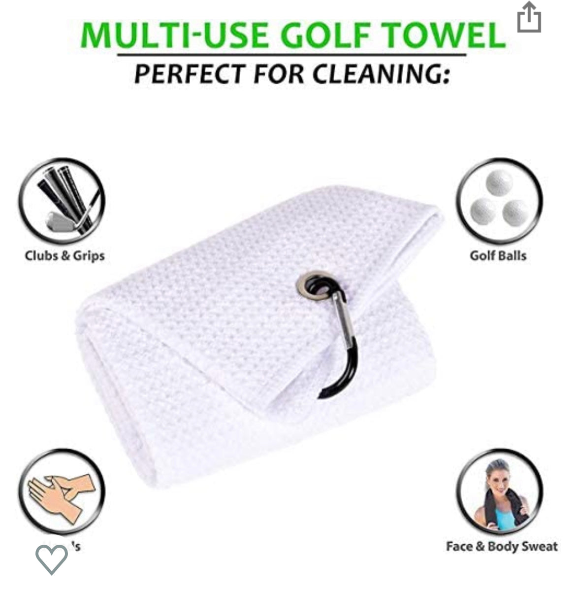Mobilecaddy Tri-fold microfibre golf towel for golf bag with clip