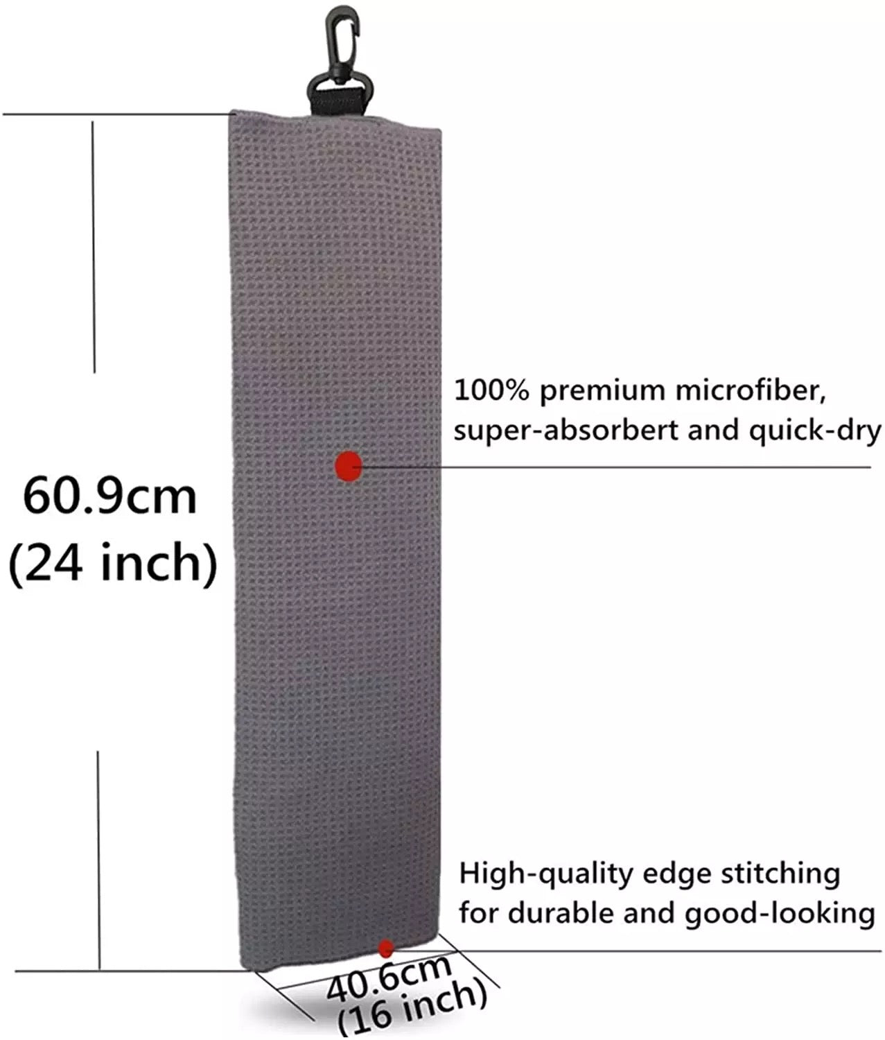 Mobilecaddy Tri-fold microfibre golf towel for golf bag with clip